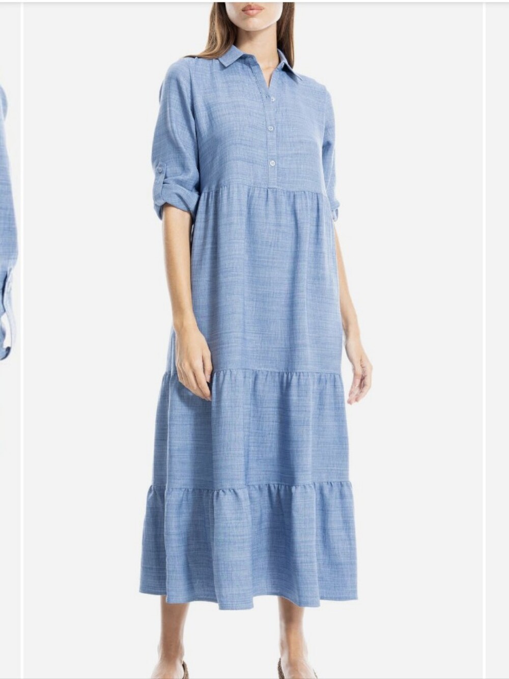 Max Studio London Tiered Long Sleeve Gauze Shirtdress